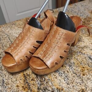 Bed Stu Fontella Heeled Platform Sandal Leather Tan Rustic Women's Size 7